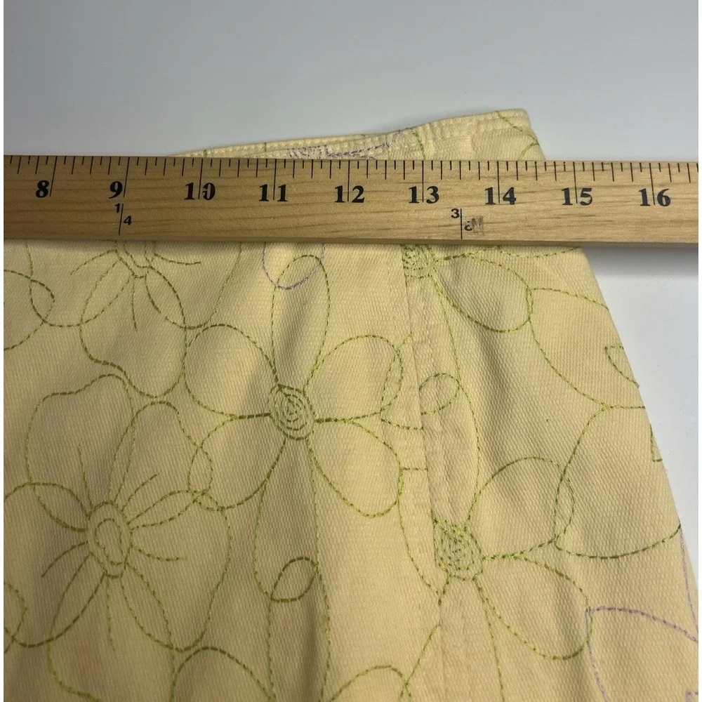 Vtg 90s Vertigo Paris Yellow Pencil Skirt Made In France 8 Embroidered Floral